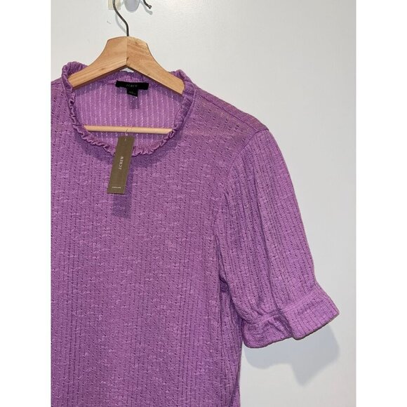 NWT J.Crew Lavender Ruffle Trim Knit Short Sleeve Top Women's Size Large - Picture 3 of 12